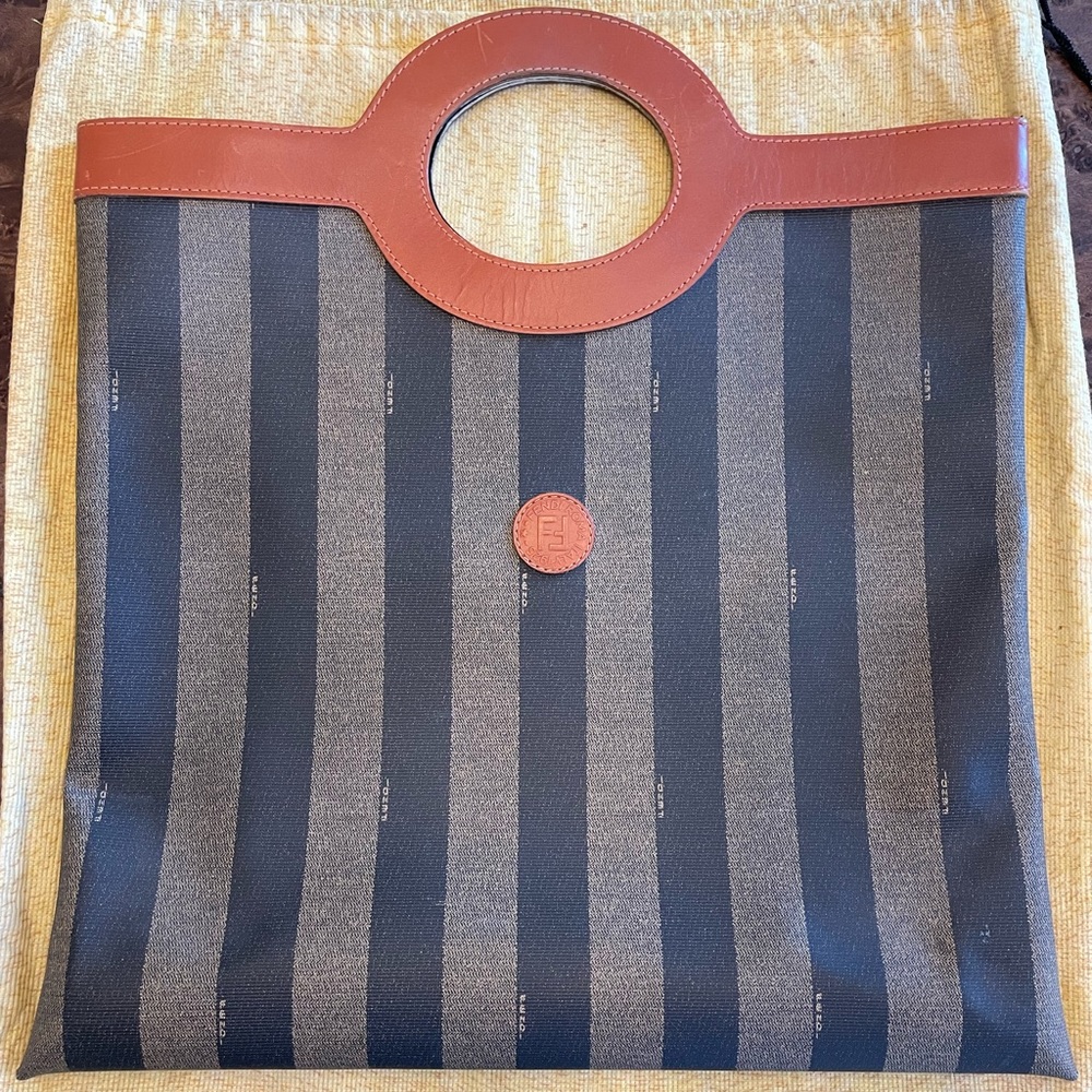 Vintage Fendi Black and Brown Striped Vertical Tote with Round Top Handle